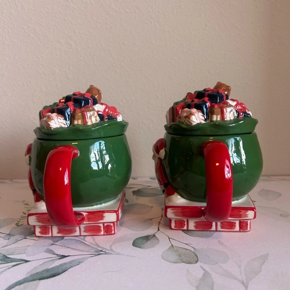 West Elm Santa Mugs with lids
